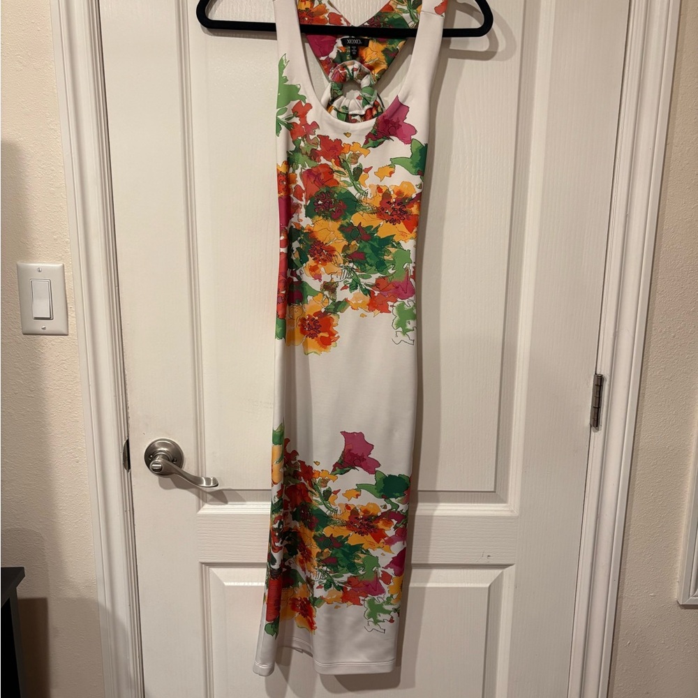 XOXO Vibrant Floral Midi Dress - White and Multicolor